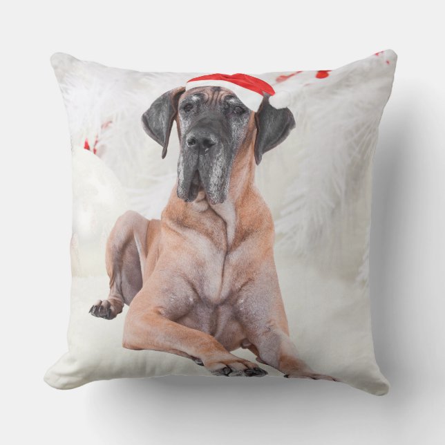 Great Dane Dog Hat frohe Weihnachten Kissen (Vorderseite)