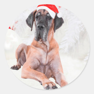 Great Dane Dog Hat frohe Weihnachten Runder Aufkleber