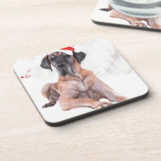 Great Dane Dog Hat frohe Weihnachten Untersetzer (Linke Seite)
