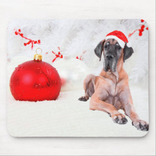 Great Dane Dog Hat Frohe Weihnachts Red Ornament Mousepad