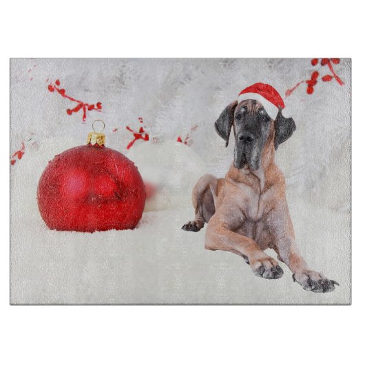 Great Dane Dog Hat Frohe Weihnachts Red Ornament Schneidebrett (Vorderseite)