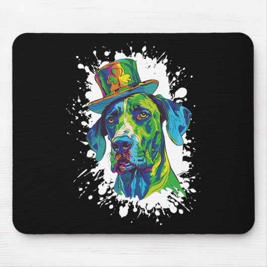 Great Dane Dog Head Irish Funny St Patricks Day Mousepad (Vorne)