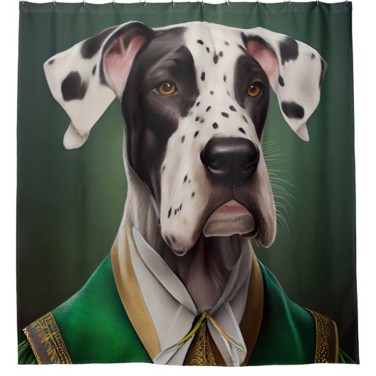 Great Dane Dog in St. Patrick's Day Dress Duschvorhang (Vorderseite)