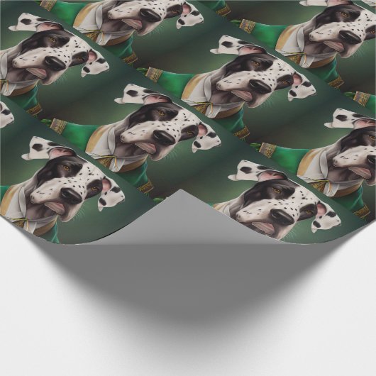Great Dane Dog in St. Patrick's Day Dress Geschenkpapier (Ecke)