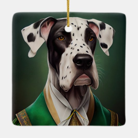 Great Dane Dog in St. Patrick's Day Dress Keramikornament (Rückseite)