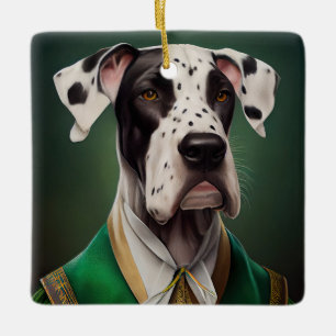 Great Dane Dog in St. Patrick's Day Dress Keramikornament