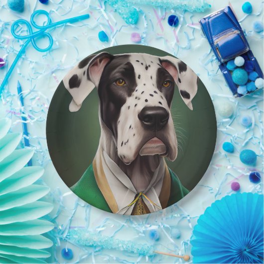Great Dane Dog in St. Patrick's Day Dress Pappteller (Party)