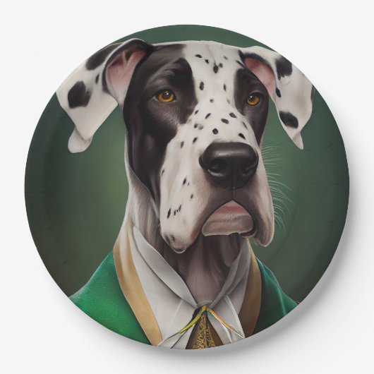 Great Dane Dog in St. Patrick's Day Dress Pappteller (Vorderseite)