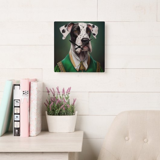 Great Dane Dog in St. Patrick's Day Dress Quadratische Wanduhr (Lesesaal)