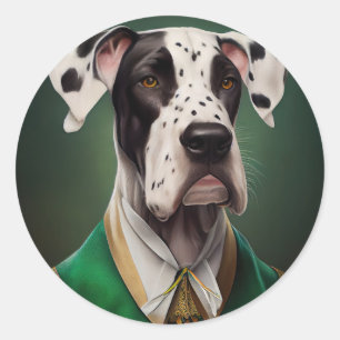 Great Dane Dog in St. Patrick's Day Dress Runder Aufkleber
