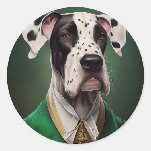 Great Dane Dog in St. Patrick's Day Dress Runder Aufkleber (Vorderseite)