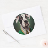 Great Dane Dog in St. Patrick's Day Dress Runder Aufkleber (Umschlag)