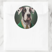 Great Dane Dog in St. Patrick's Day Dress Runder Aufkleber (Tasche)