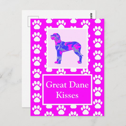 Great Dane Dog Kisses Silhouette Niedlich Pink & B Postkarte (Vorne/Hinten)