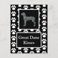 Great Dane Dog Kisses Silhouette Yellow&Blue Grid