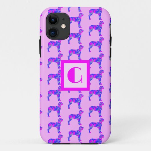 Great Dane Dog Lover Pink & Blue Monogram Case-Mate iPhone Hülle (Rückseite)