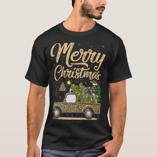 Great Dane Dog On Christmas Tree Leopard Truck Xma T-Shirt (Vorderseite)