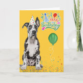 Great Dane Dog Party Hat Yellow Birthday Karte (Vorderseite)