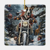 Great Dane Dog Riding Motorrad Weihnachten Keramikornament (Rückseite)