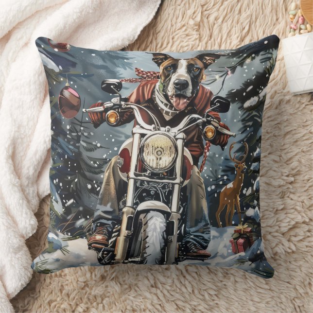 Great Dane Dog Riding Motorrad Weihnachten Kissen (Decke)