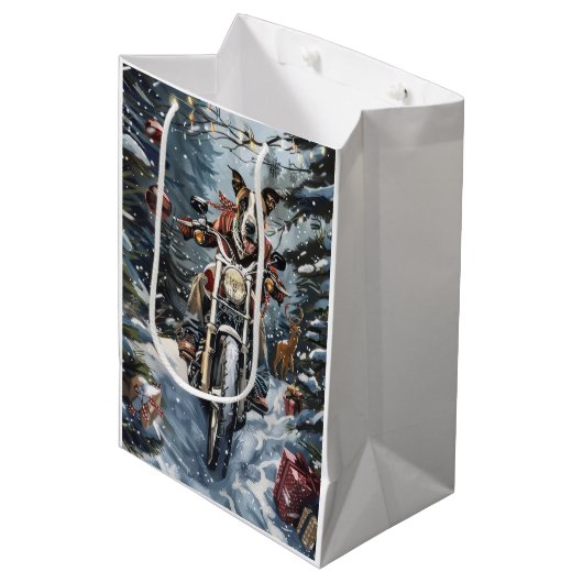 Great Dane Dog Riding Motorrad Weihnachten Mittlere Geschenktüte (Vorderseite Schrägansicht)