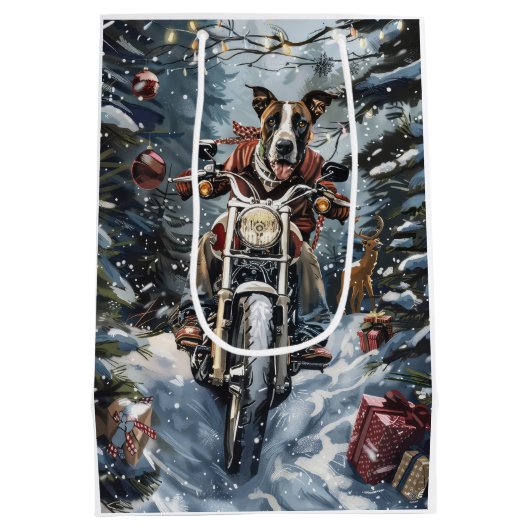 Great Dane Dog Riding Motorrad Weihnachten Mittlere Geschenktüte (Rückseite)