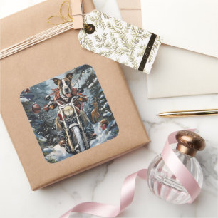 Great Dane Dog Riding Motorrad Weihnachten Quadratischer Aufkleber