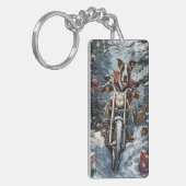 Great Dane Dog Riding Motorrad Weihnachten Schlüsselanhänger (Vorderseite links)