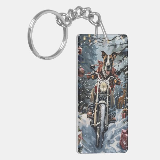 Great Dane Dog Riding Motorrad Weihnachten Schlüsselanhänger (Vorderseite links)