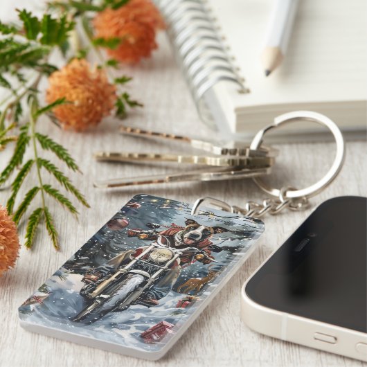 Great Dane Dog Riding Motorrad Weihnachten Schlüsselanhänger (Vorderseite rechts)