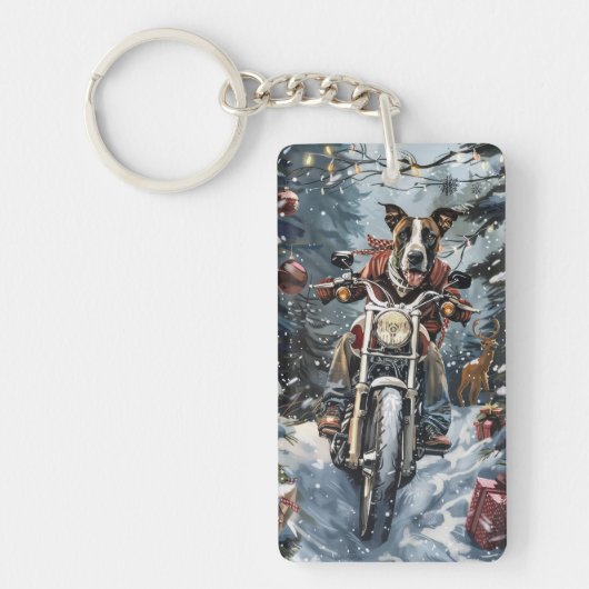 Great Dane Dog Riding Motorrad Weihnachten Schlüsselanhänger (Vorderseite)