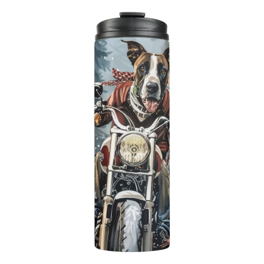 Great Dane Dog Riding Motorrad Weihnachten Thermosbecher (Vorderseite)