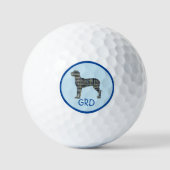 Great Dane Dog Silhouette Monogram Grid Blue Golfball (Vorderseite)
