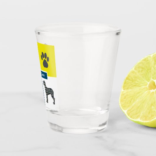 Great Dane Dog Silhouette & Paw Y&B Grid Schnapsglas (Rechts)