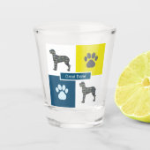 Great Dane Dog Silhouette & Paw Y&B Grid Schnapsglas (Vorderseite)