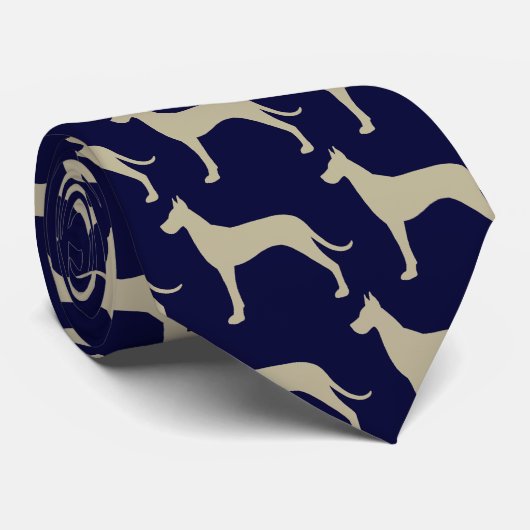 Great Dane Dog Silhouettes Pattern Blue and Tan Krawatte (Gerollt)