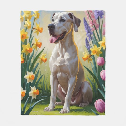 Great Dane Dog Spring Blumen Malerei Fleecedecke (Vorderseite)