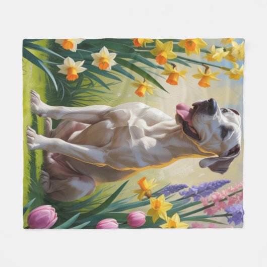 Great Dane Dog Spring Blumen Malerei Fleecedecke (Vorderseite (Horizontal))