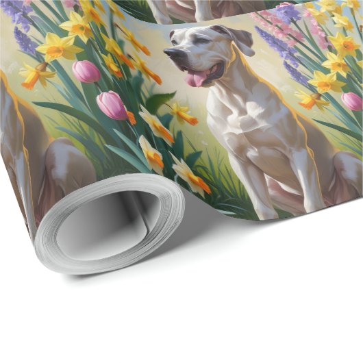 Great Dane Dog Spring Blumen Malerei Geschenkpapier (Rolleneckpunkt)