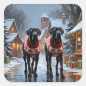 Great Dane Dogs Christmas Snow Holiday Quadratischer Aufkleber (Vorderseite)