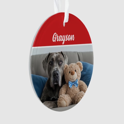 Great Dane Dog's Name Holiday Foto Weihnachten Ornament (Vorderseite)