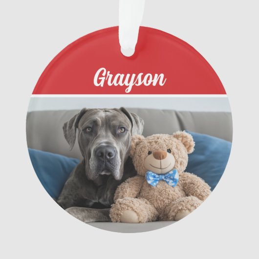 Great Dane Dog's Name Holiday Foto Weihnachten Ornament (Vorderseite)