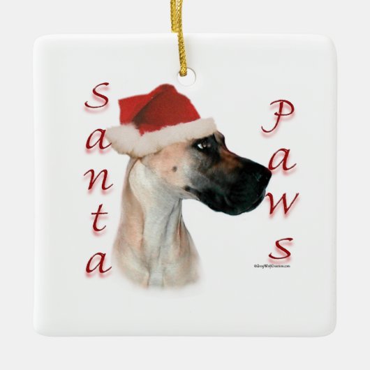 Great Dane (fawn) Santa Paws Keramikornament (Vorderseite)