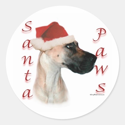 Great Dane (fawn) Santa Paws Runder Aufkleber (Vorderseite)
