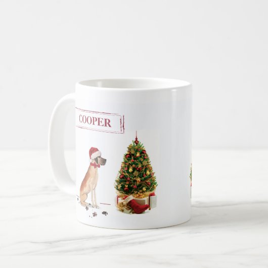 Great Dane Funny Christmas Dog mit Baum Kaffeetasse (Vorderseite Links)