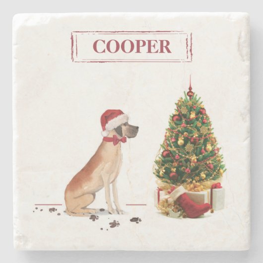 Great Dane Funny Christmas Dog mit Baum Steinuntersetzer (Vorderseite)