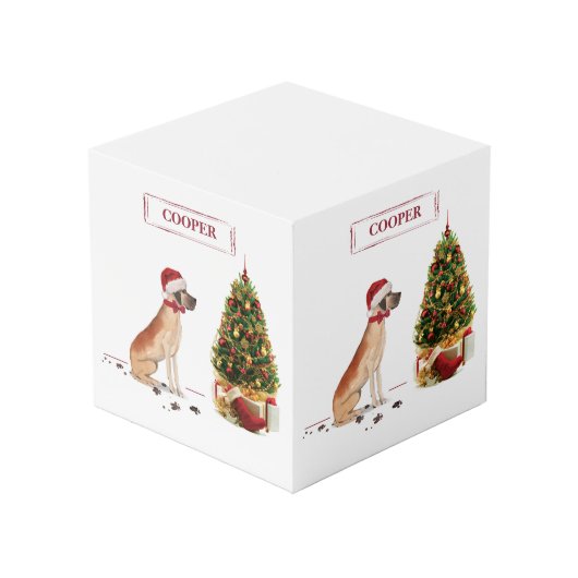 Great Dane Funny Christmas Dog mit Baum Würfel (Vorderseite Schrägansicht)