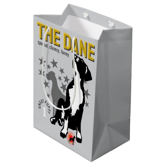 Great Dane-Geschenktasche Mittlere Geschenktüte (Rückseite Schrägansicht)
