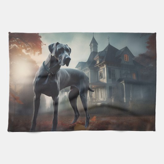 Great Dane Halloween Beängstigend Geschirrtuch (Horizontal)
