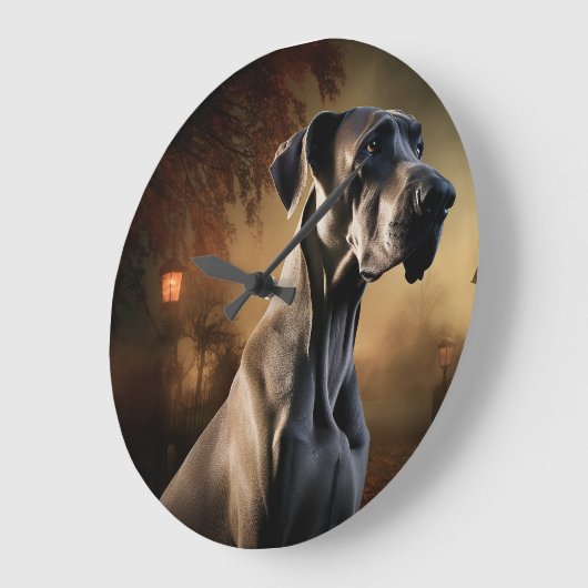 Great Dane Halloween Beängstigend Große Wanduhr (Winkel)